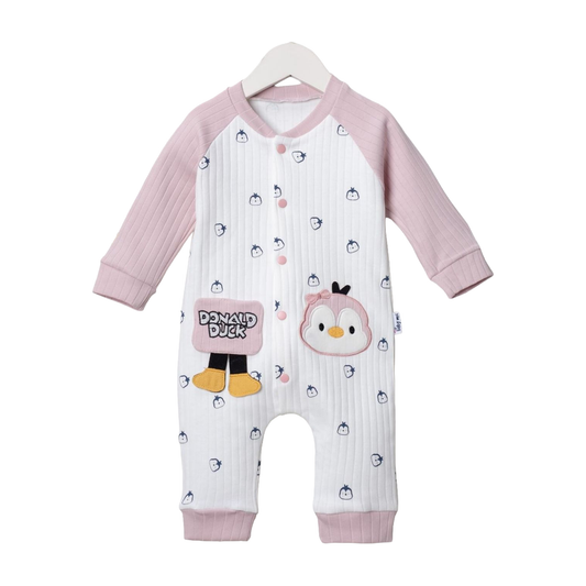 Duck Figürlü Lila Bebek Tulumu – %100 Pamuk Bebek Tulumu