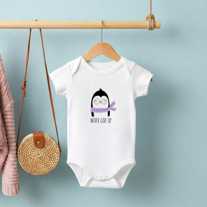 Asla Vazgeçme Penguen – %100 Pamuk Baskılı Bebek Badi | Kivvy SoftTouch™
