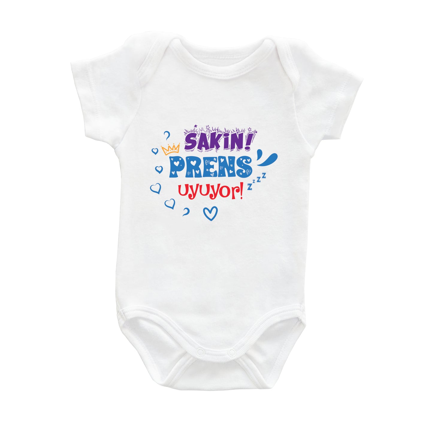 Sakin! Prens Uyuyor – %100 Pamuk Baskılı Bebek Badi | Kivvy SoftTouch™