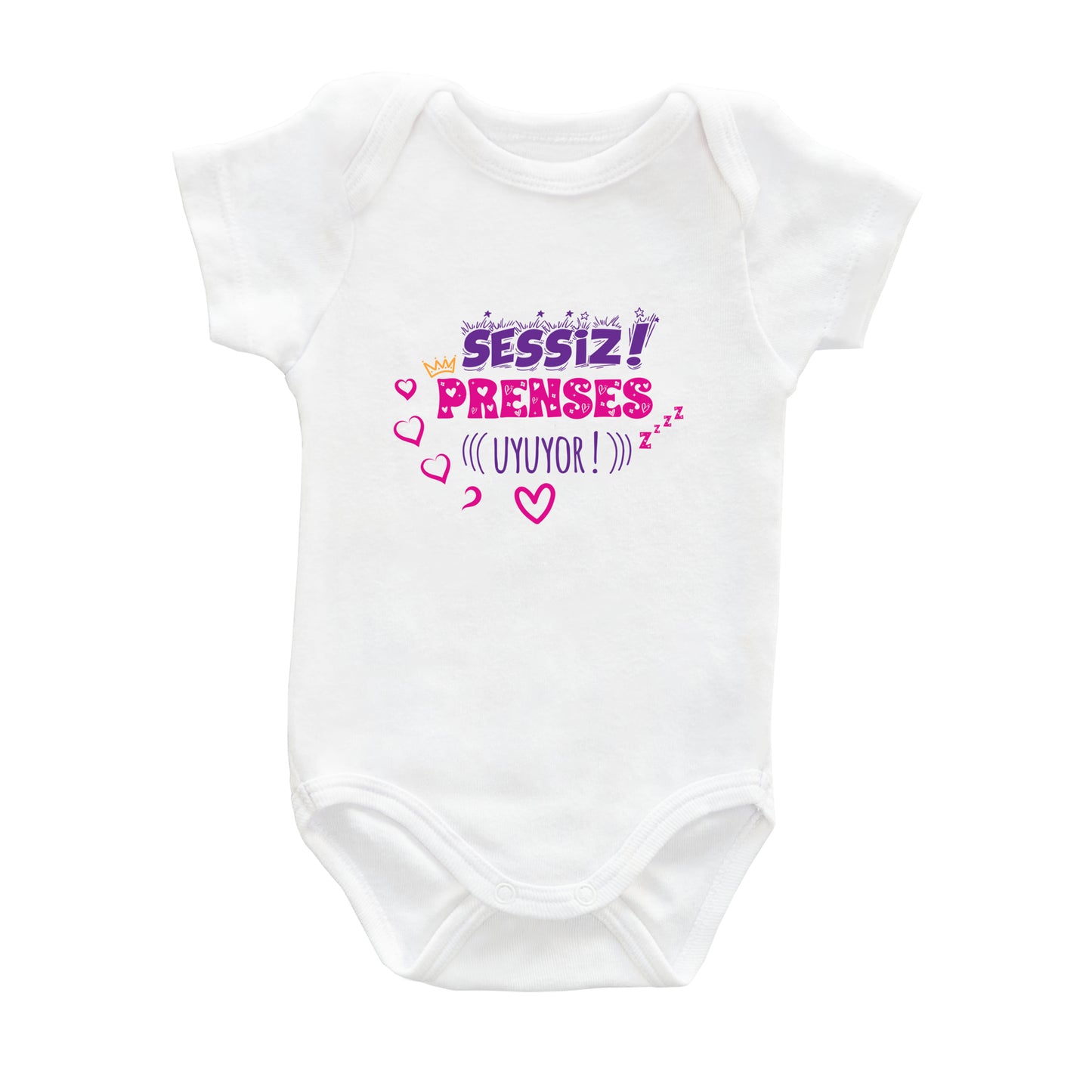 Sessiz Prenses Uyuyor – %100 Pamuk Baskılı Bebek Badi | Kivvy SoftTouch™