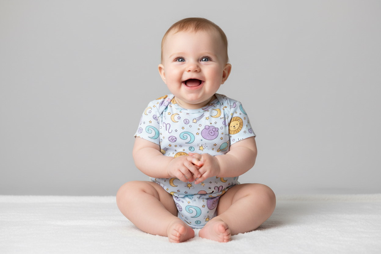 üzerinde body giyen mutlu bir bebek resmi ekle body'nin üzerinde bebekler için astroloji resimleri olsun